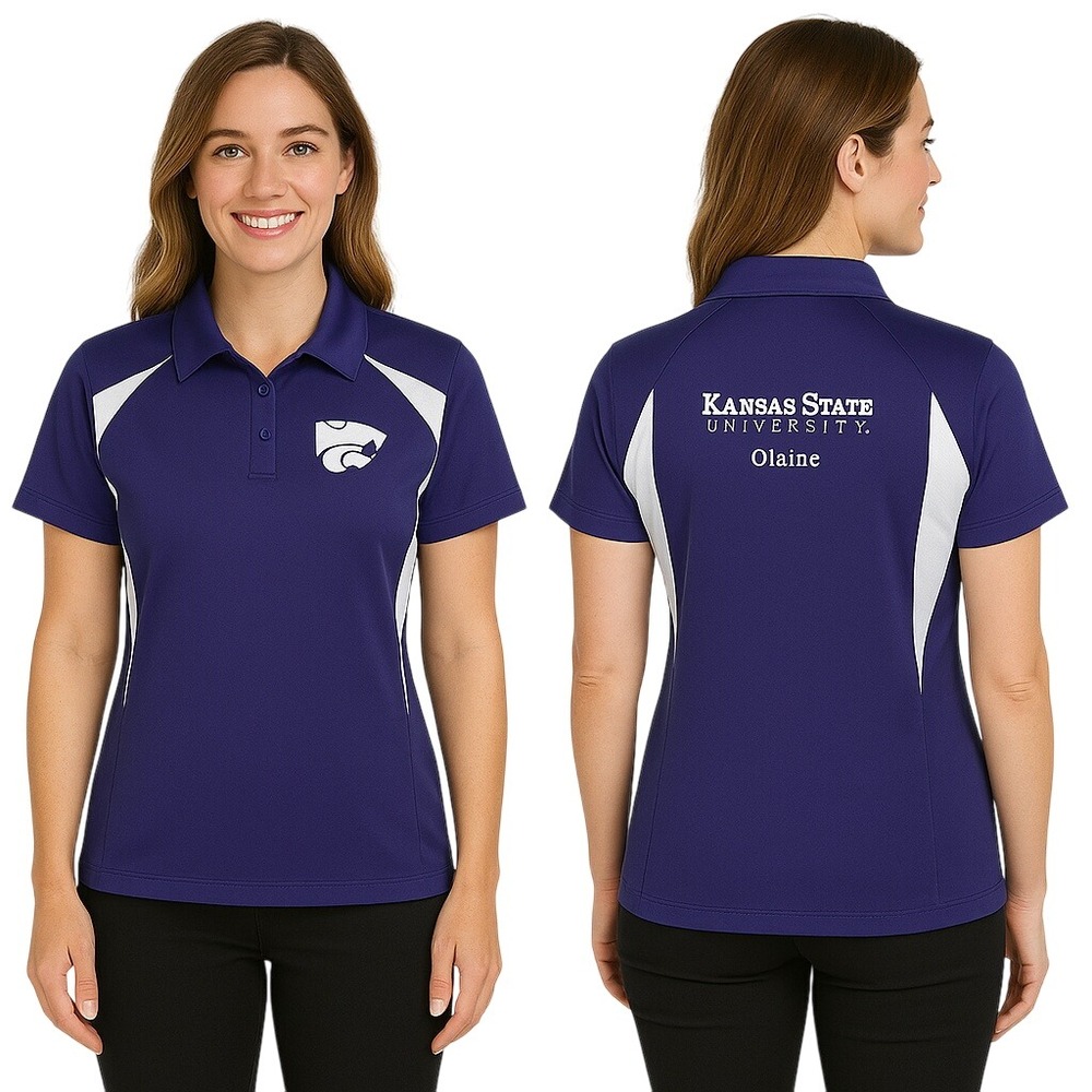 Kansas State Wildcats Ladies Polo Shirt L Purple White‎ Athletic Fanwear New